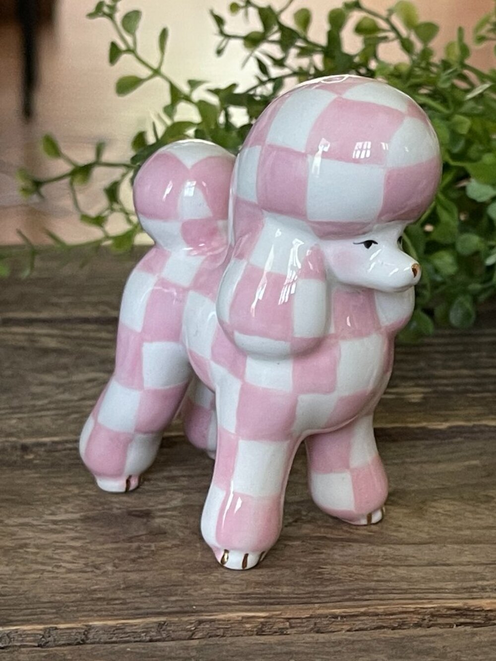 MacKenzie-Childs Rosy Check Poodle Salt Pepper Set-NEW-Theme: pink poodle parlor - Picture 4 of 14